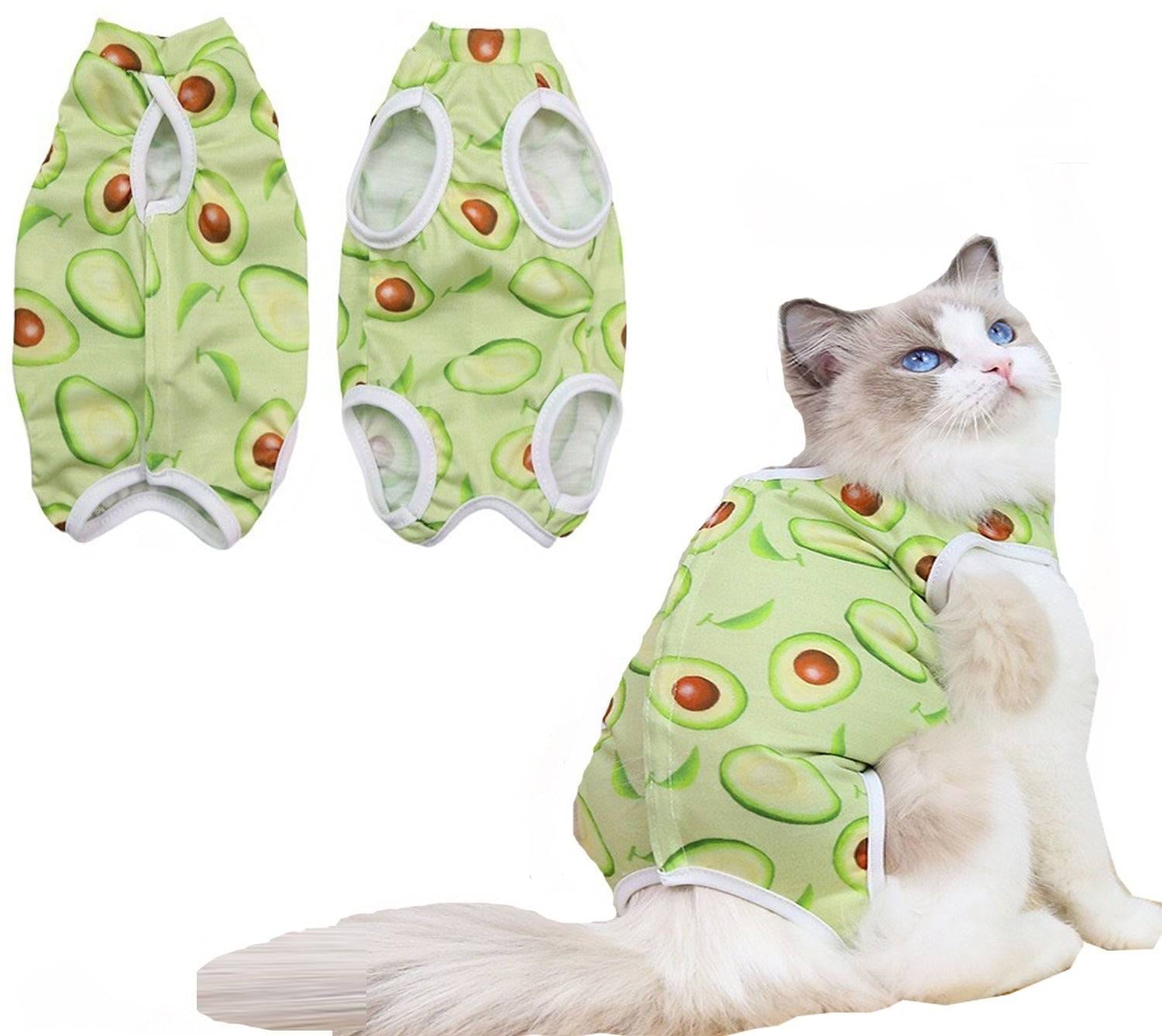 KUTKUT Cats Dog Sterilization Suit, Cat Surgery Recovery Suit | Physiological Poly Cotton Breathable Clothes for Abdominal Wounds or Skin Diseases Hook & Loop Closure Costume (Green)-Clothing-kutkutstyle